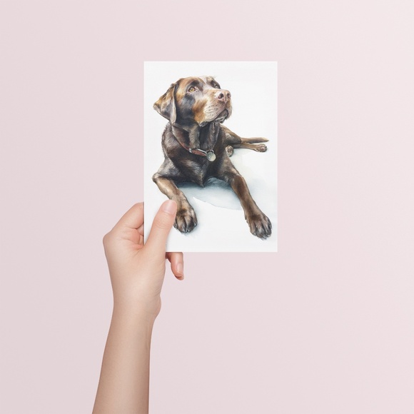 Watercolor Brown Labrador Retriever Dog Portrait Wall Art Print, Unframed - Picture 5 of 7